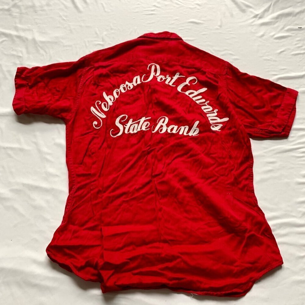 1950s 1960s Nat Nast Creation Nebrasks Port Edwards State Bank Red Shirt Embroid